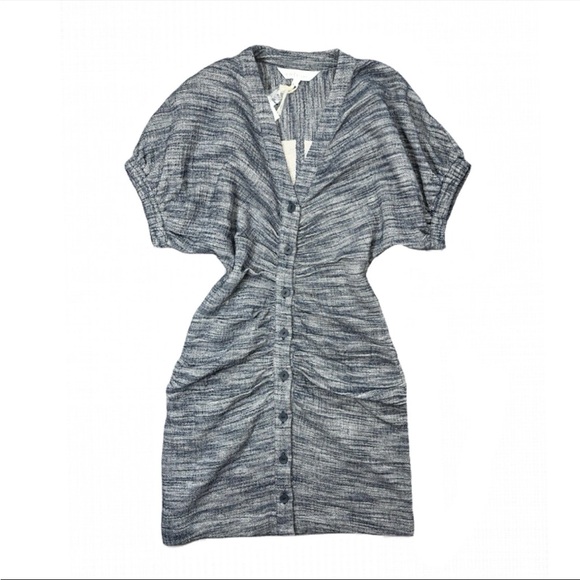 Soft Joie V-Neck  Short Sleeve Alora Ruched Button-Front Mini Dress Petite NWT - Picture 3 of 15